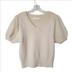 ASTR Prepy Fisherman Fuzzy Puff Sleeves Cream Top Size Large